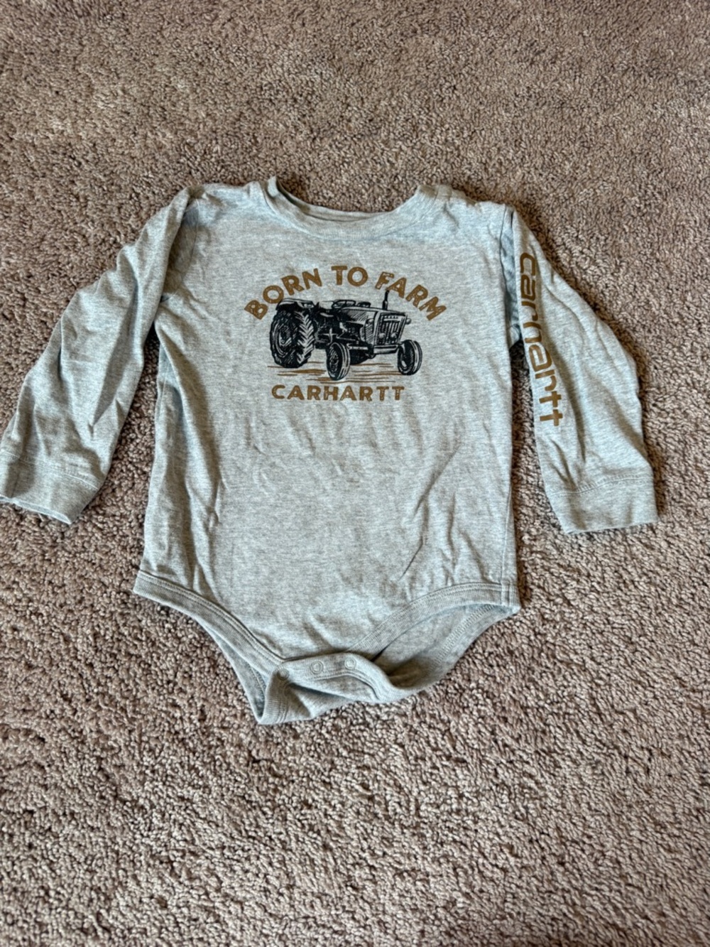 Carhartt Gray 'Born to Farm' Tractor Long-Sleeve Bodysuit